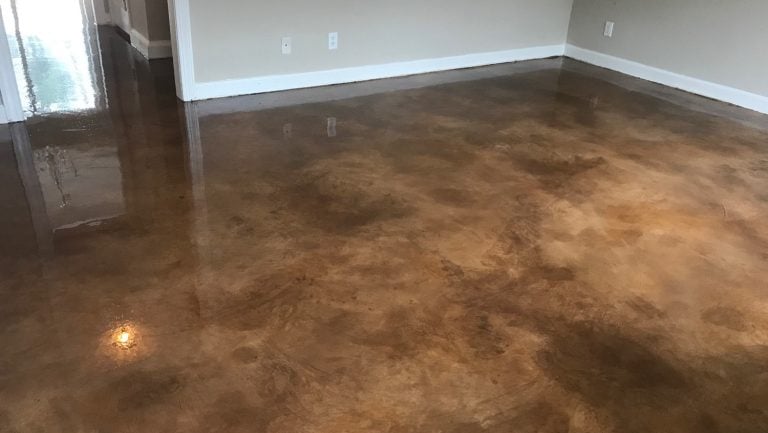 Carmel, Coffee, Mission Brown Pro-Dye with DecoPoxy (Tom Dombalis, Atlantic Coast Concrete)
