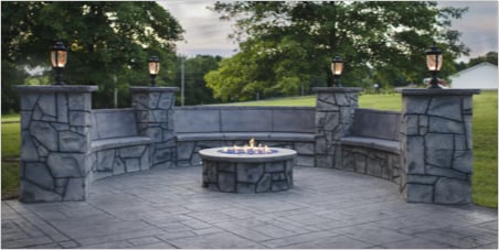 Decorative stamped colored concrete firepit