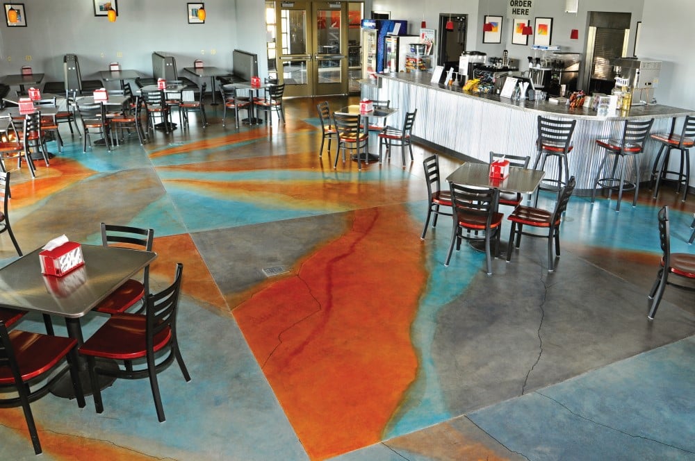 colorful concrete floor restaurant